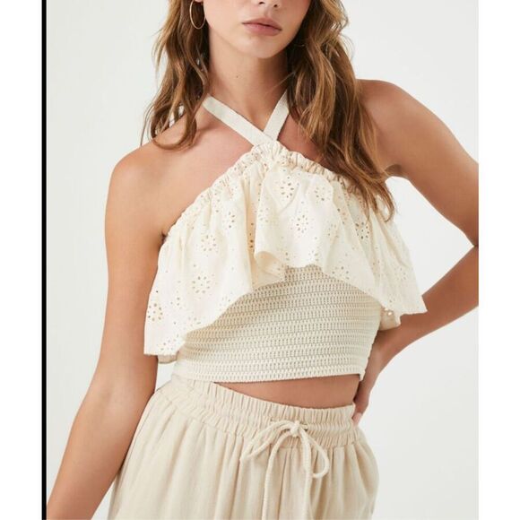 Forever 21 Eyelet Sweater Knot Crop Top Size M NWT - Picture 1 of 5